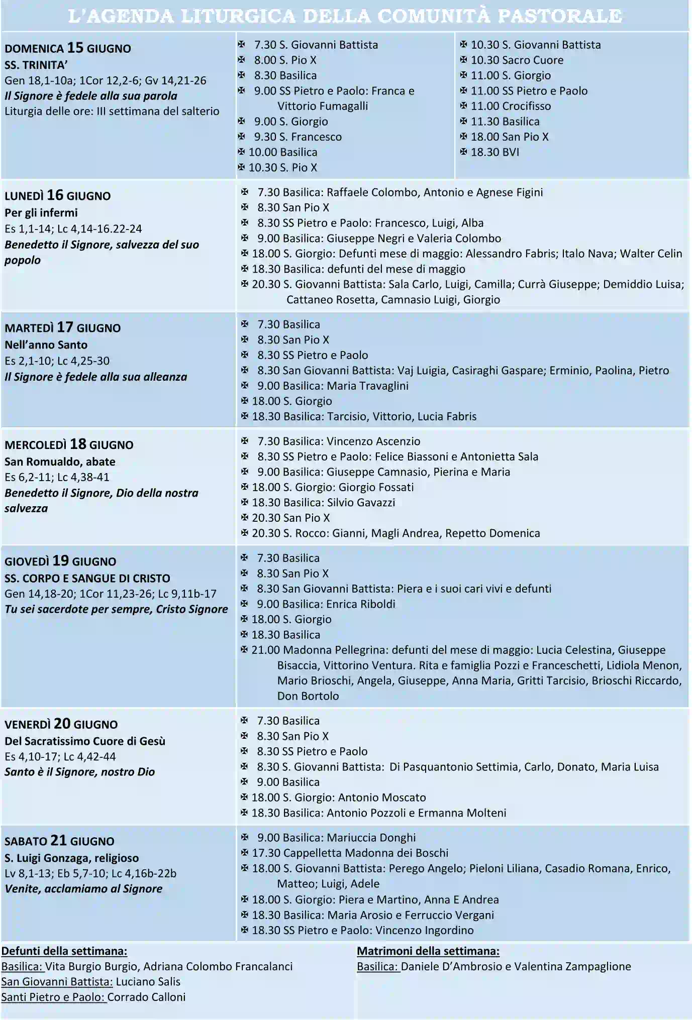 Sante Messe 22-28 giugno 2025